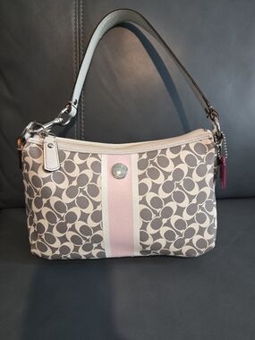 Coach Signature Mini Shoulder Bag Pink Stripe Baguette Purse Y2K